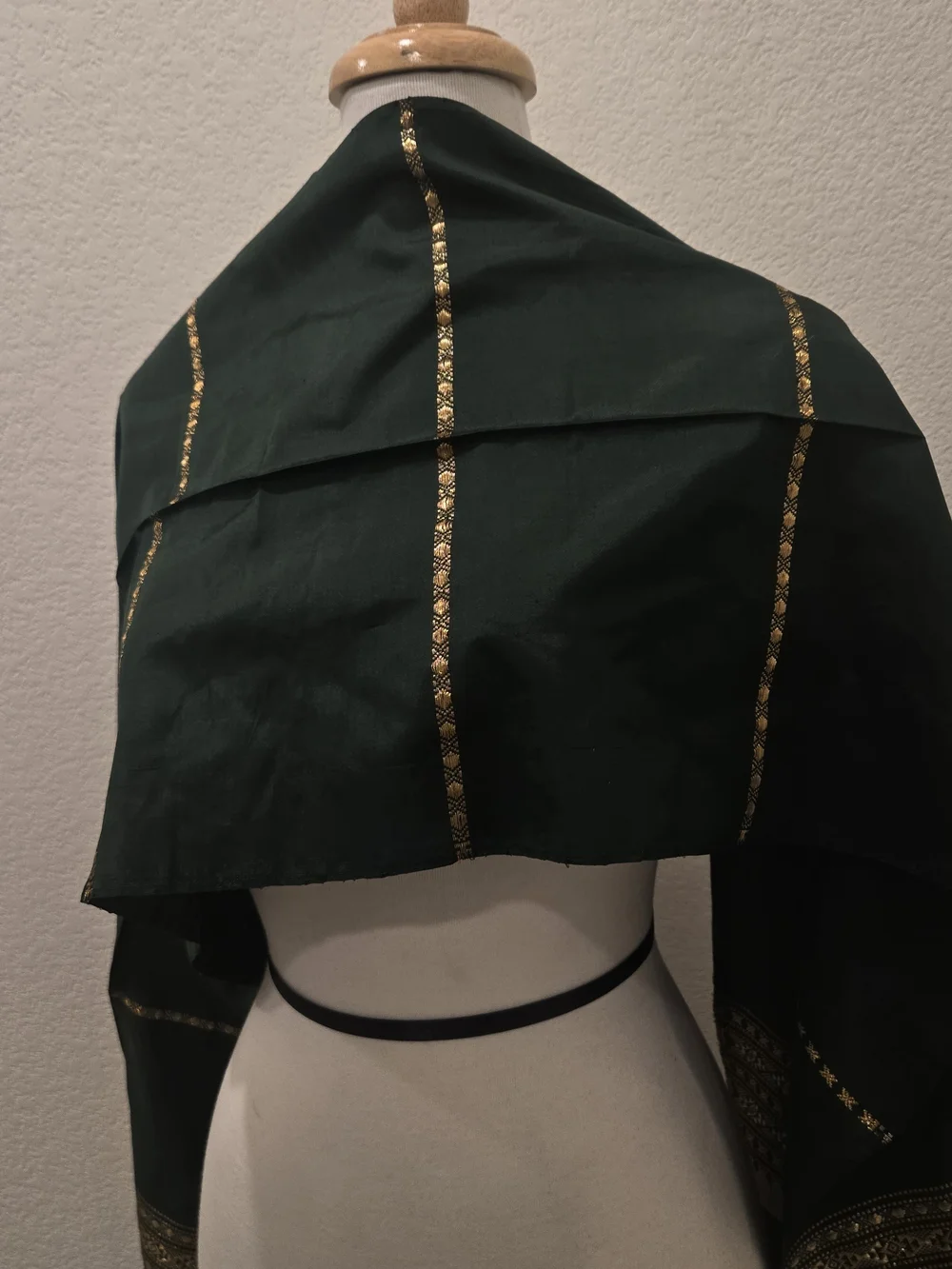 Classic Dark Green Silk Scarf with Gold Trim